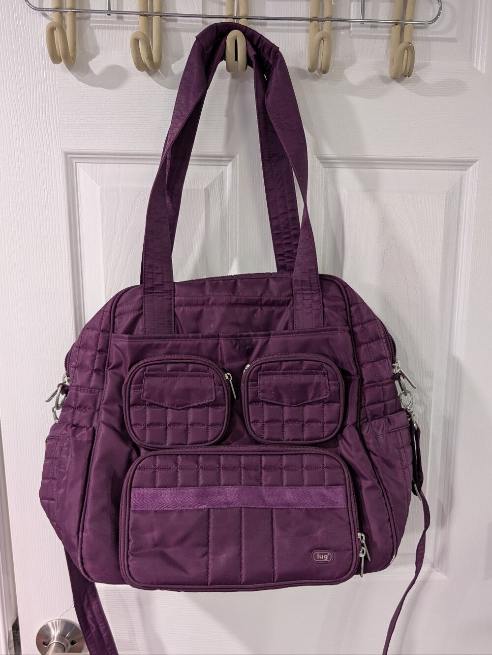 lug Quilted Convertible Tote Bag in Plum Purple